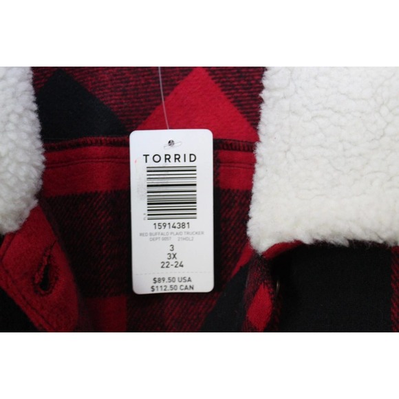NWT Torrid Sherpa Lined Trucker Buffalo Plaid Jacket Red Plus Size 3 3X H12808 - Picture 10 of 14